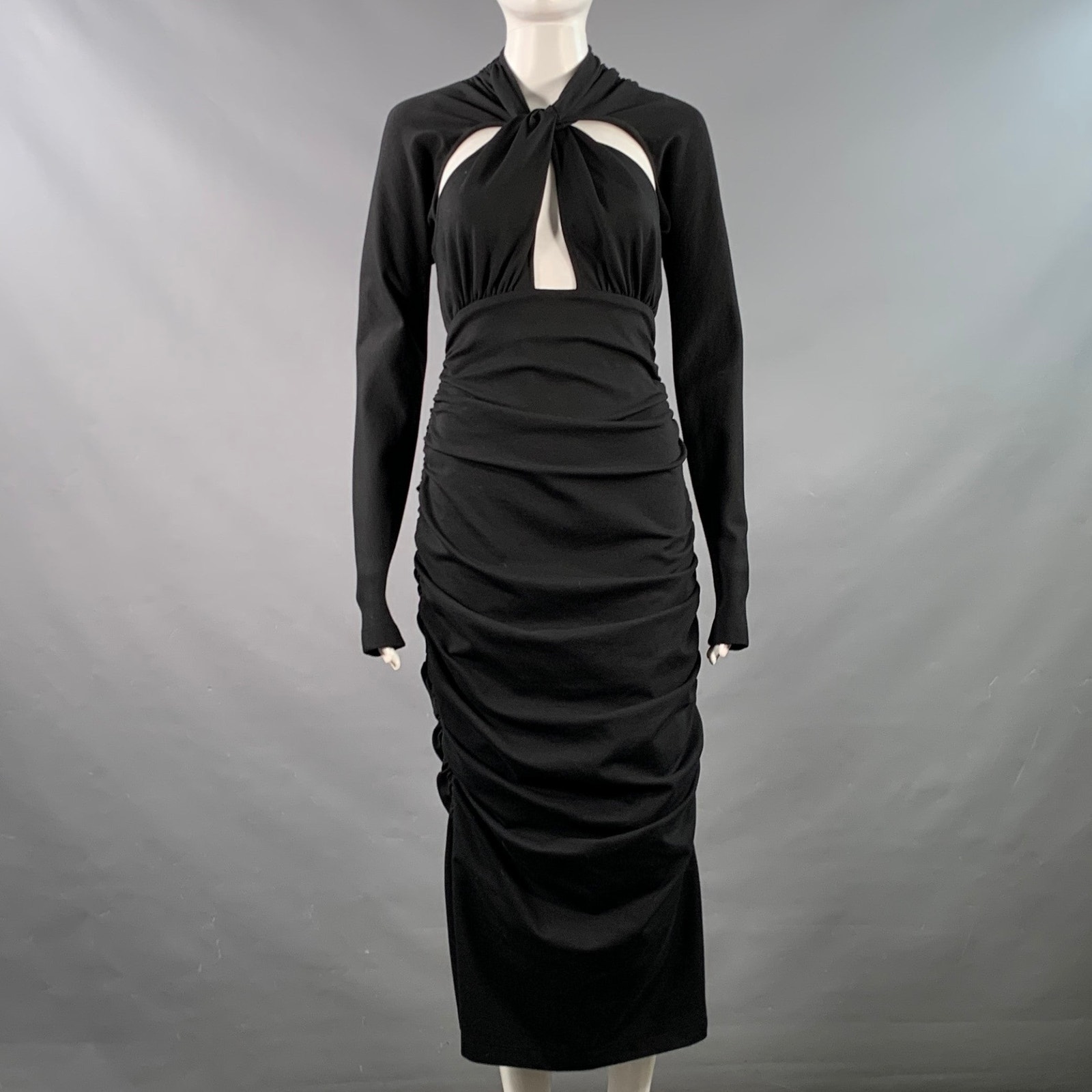 Dolce & Gabbana Size 8 Black Viscose Blend Ruched Bodycon Cutout Cocktail Dress